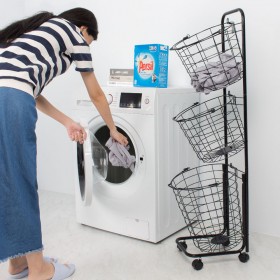 愛美百貨｜三層式分類洗衣籃附輪推車 衣物收納 雜物收納 J020